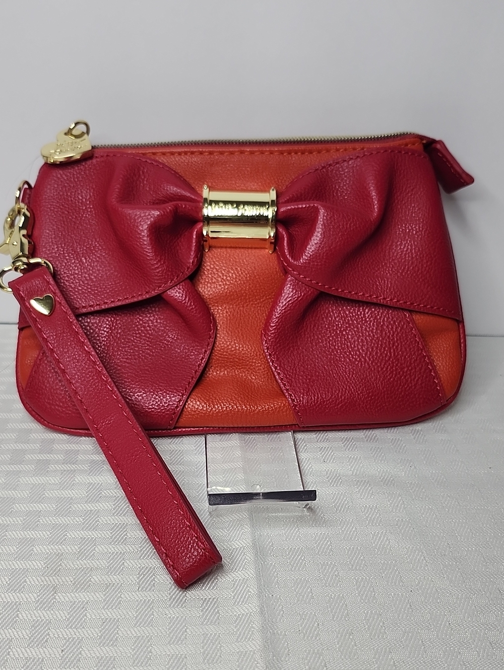 Betsey Johnson Red Orange Bow Wristlet Clutch NWOT